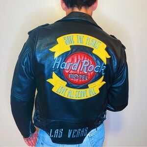 Vintage black leather motorcycle jacket